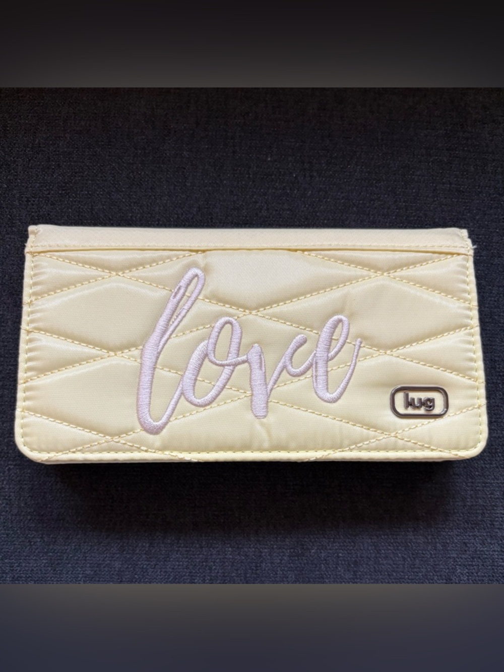 Lug Sweep Slim Flat RFID Love Embroidered Wallet — Buttercup Yellow (Pastel)